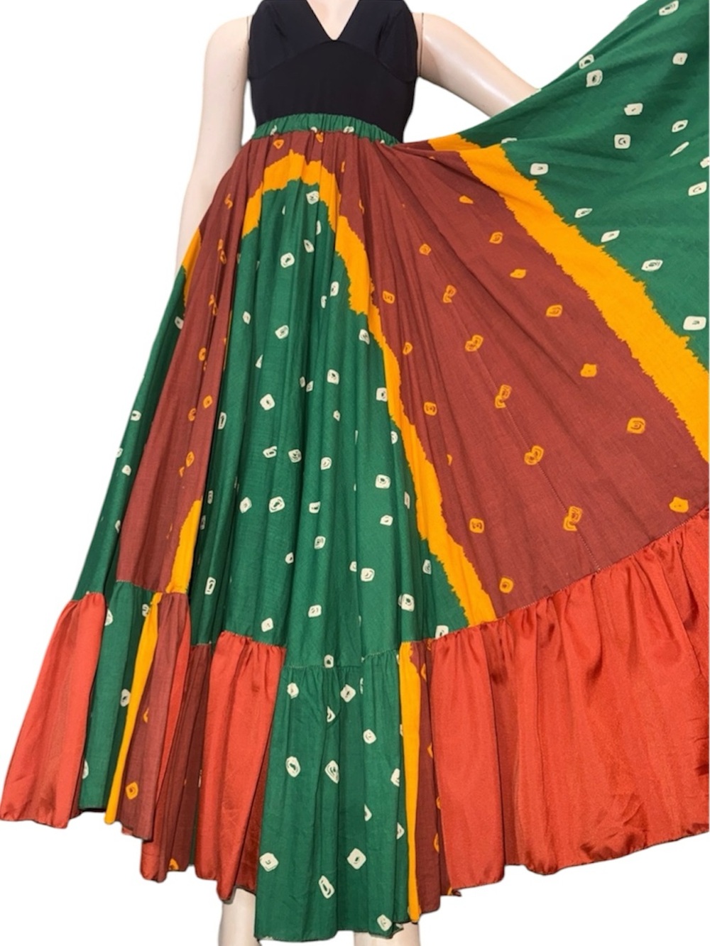 Ethnic Print Ruffle Bottom Maxi Flare Skirt